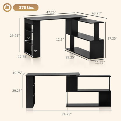 360° Rotating L-Shaped Corner Computer Desk with Storage