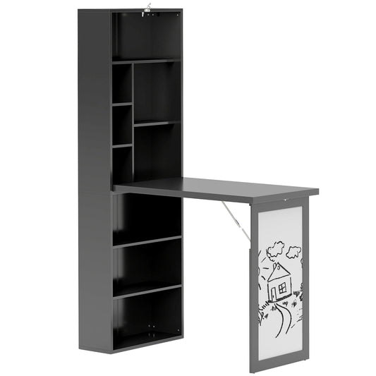 Three-Part Work Desk, With Storage And Writing Board - Black