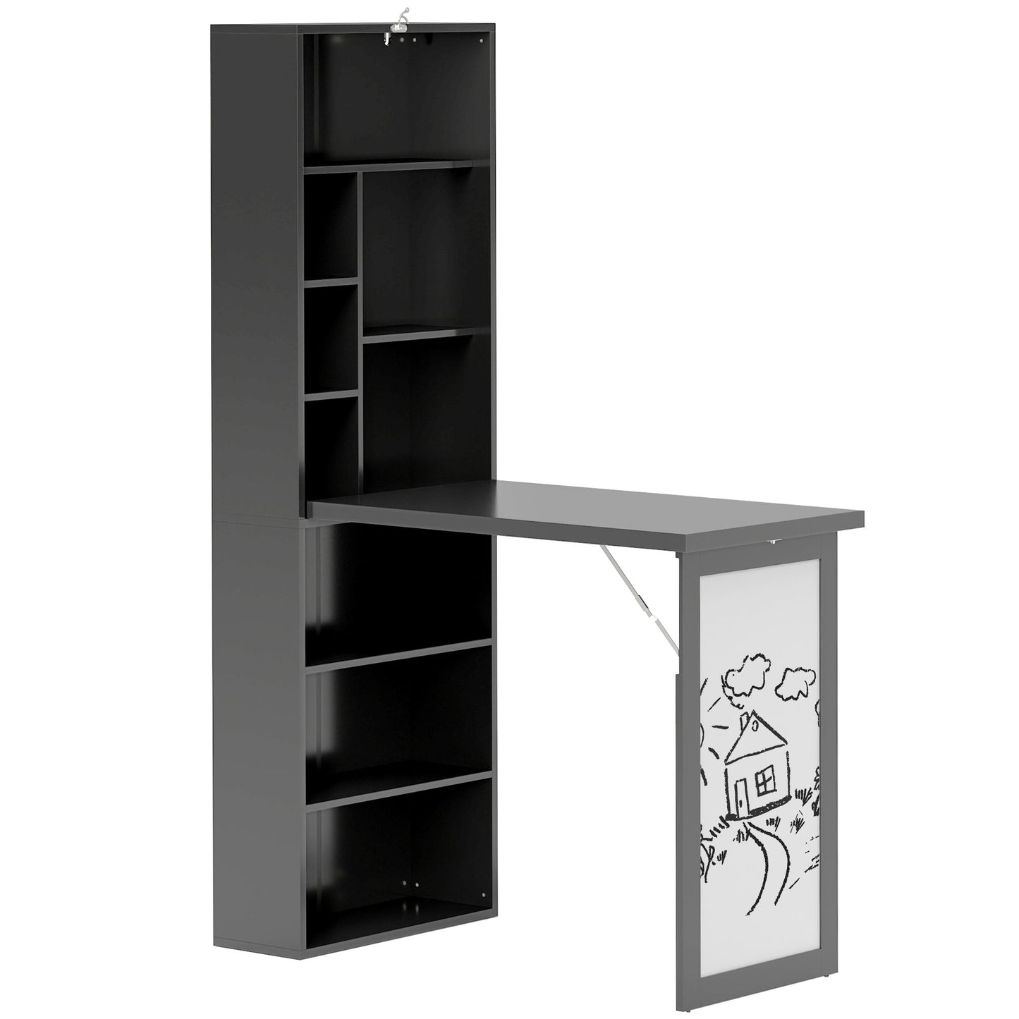 Three-Part Work Desk, With Storage And Writing Board - Black