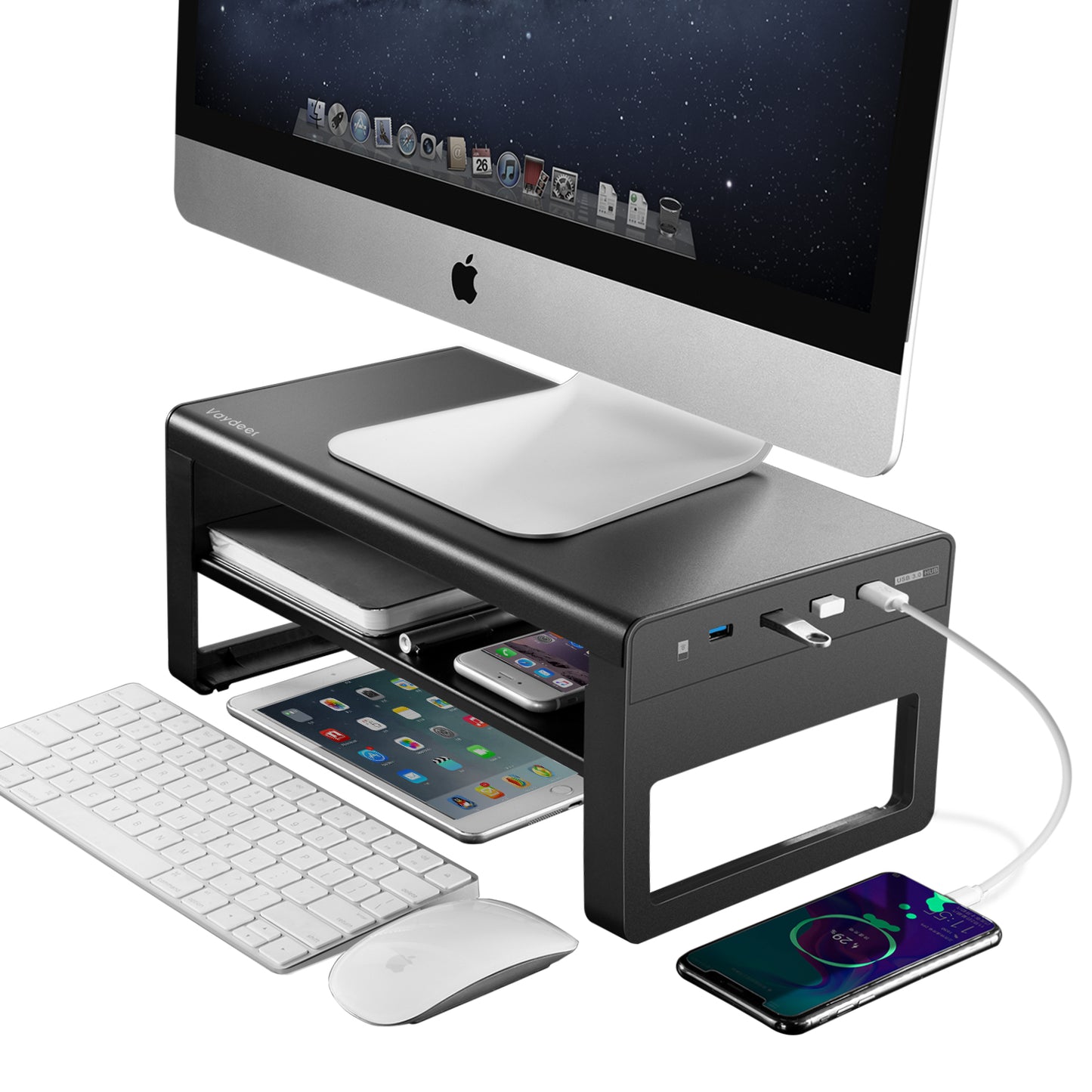 Ergonomic Monitor Stand with USB 3.0 Hub & Storage