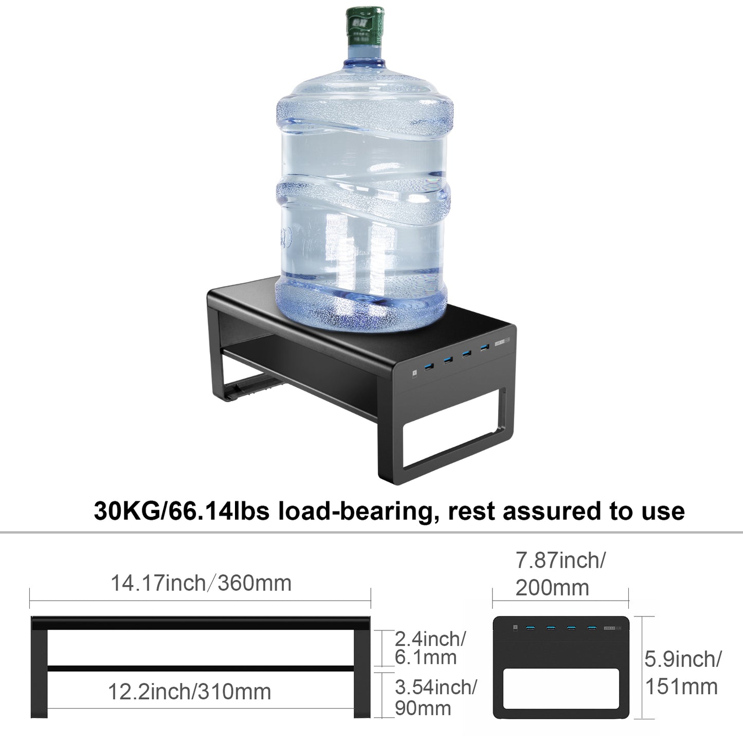Ergonomic Monitor Stand with USB 3.0 Hub & Storage