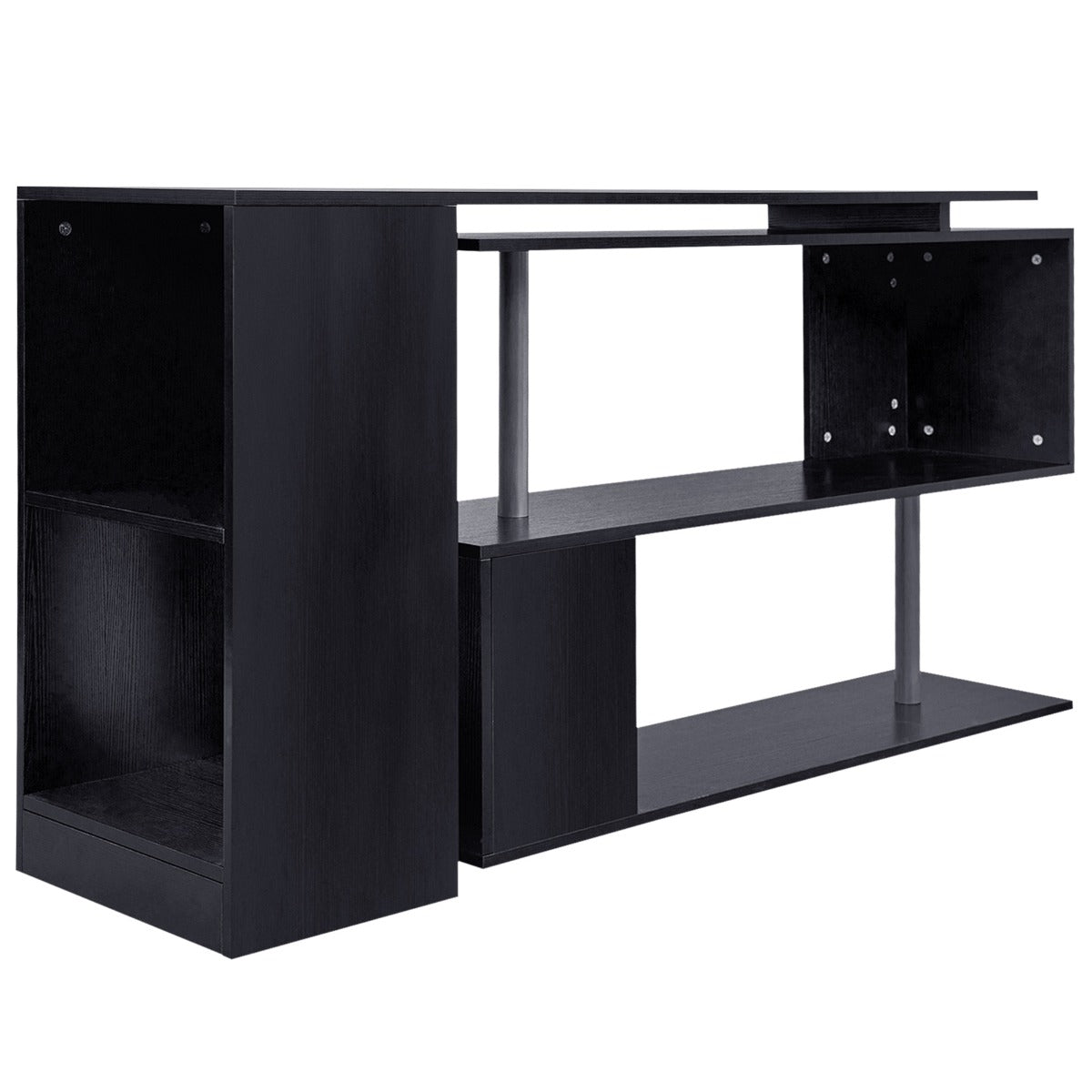 55″ 360° Rotating Corner Computer Desk, L-Shaped with Storage Shelves