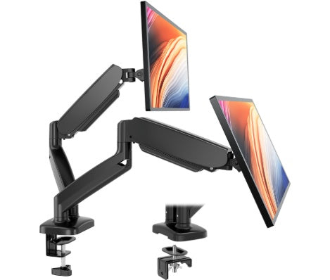 Dual Monitor Stand Arm, Gas Spring 2 Monitor Desk Mount Adjustable Height Swivel VESA Bracket With Clamp And Grommet Base Fits 13-32 Inch