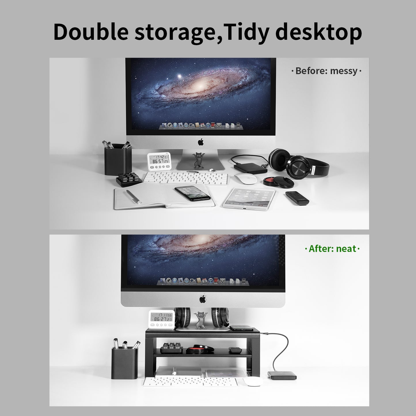 Ergonomic Monitor Stand with USB 3.0 Hub & Storage