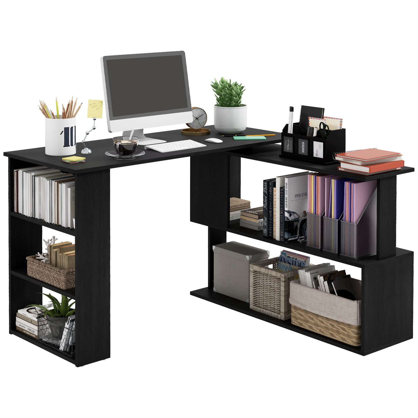 Modern L-Shaped Corner Desk with 360° Rotation & Storage