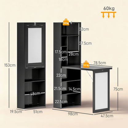 Three-Part Work Desk, With Storage And Writing Board - Black