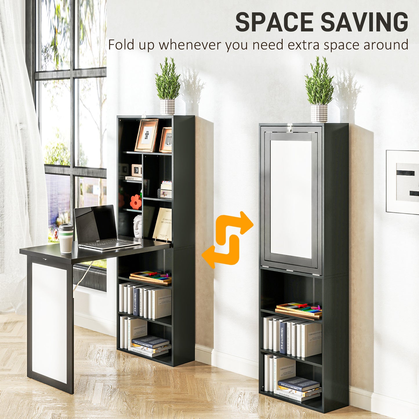 Three-Part Work Desk, With Storage And Writing Board - Black