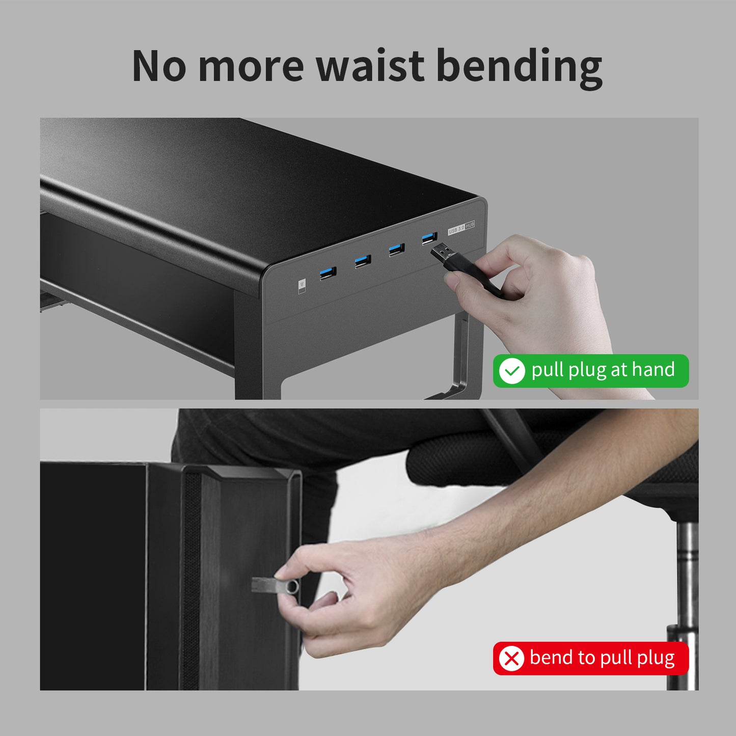 Ergonomic Monitor Stand with USB 3.0 Hub & Storage