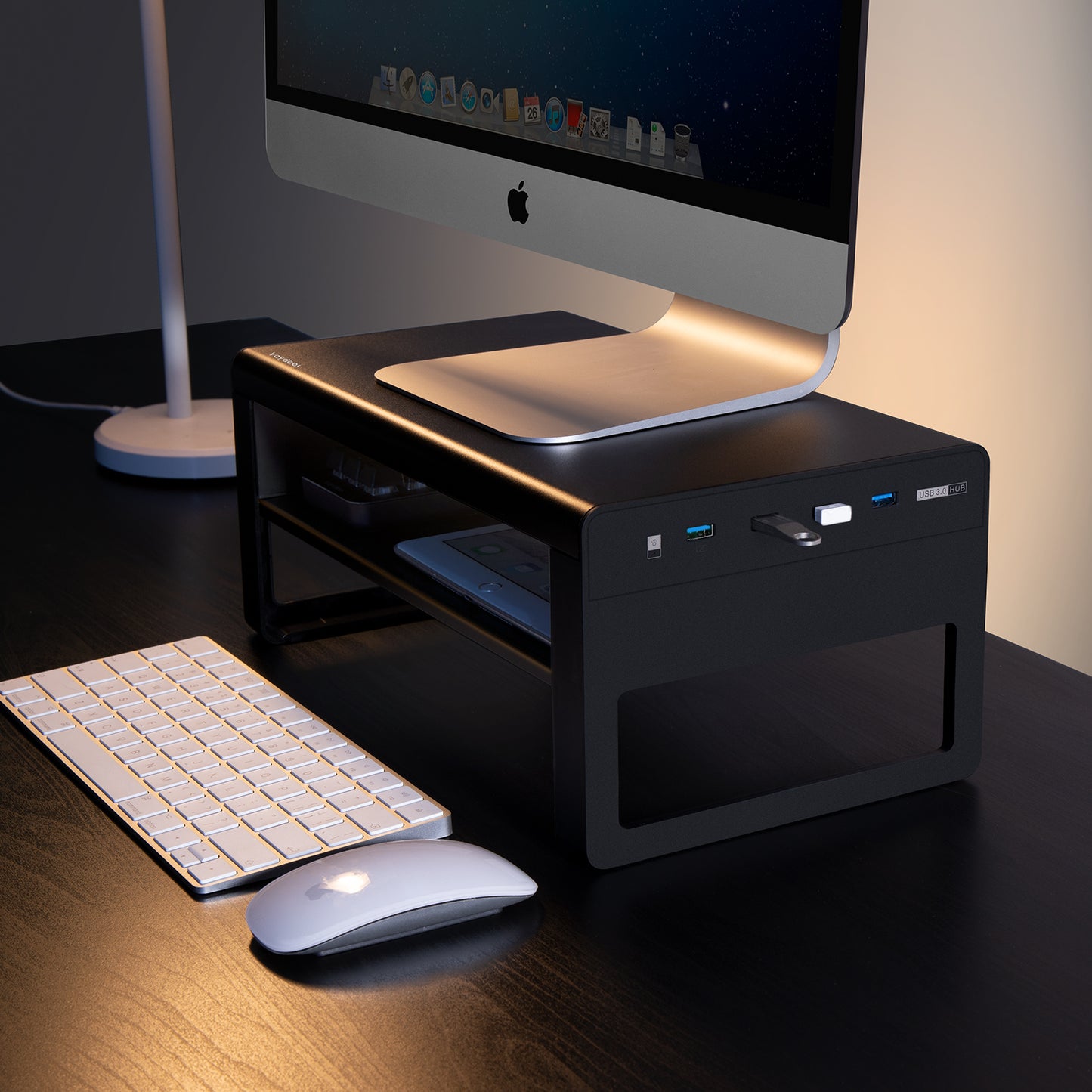 Ergonomic Monitor Stand with USB 3.0 Hub & Storage