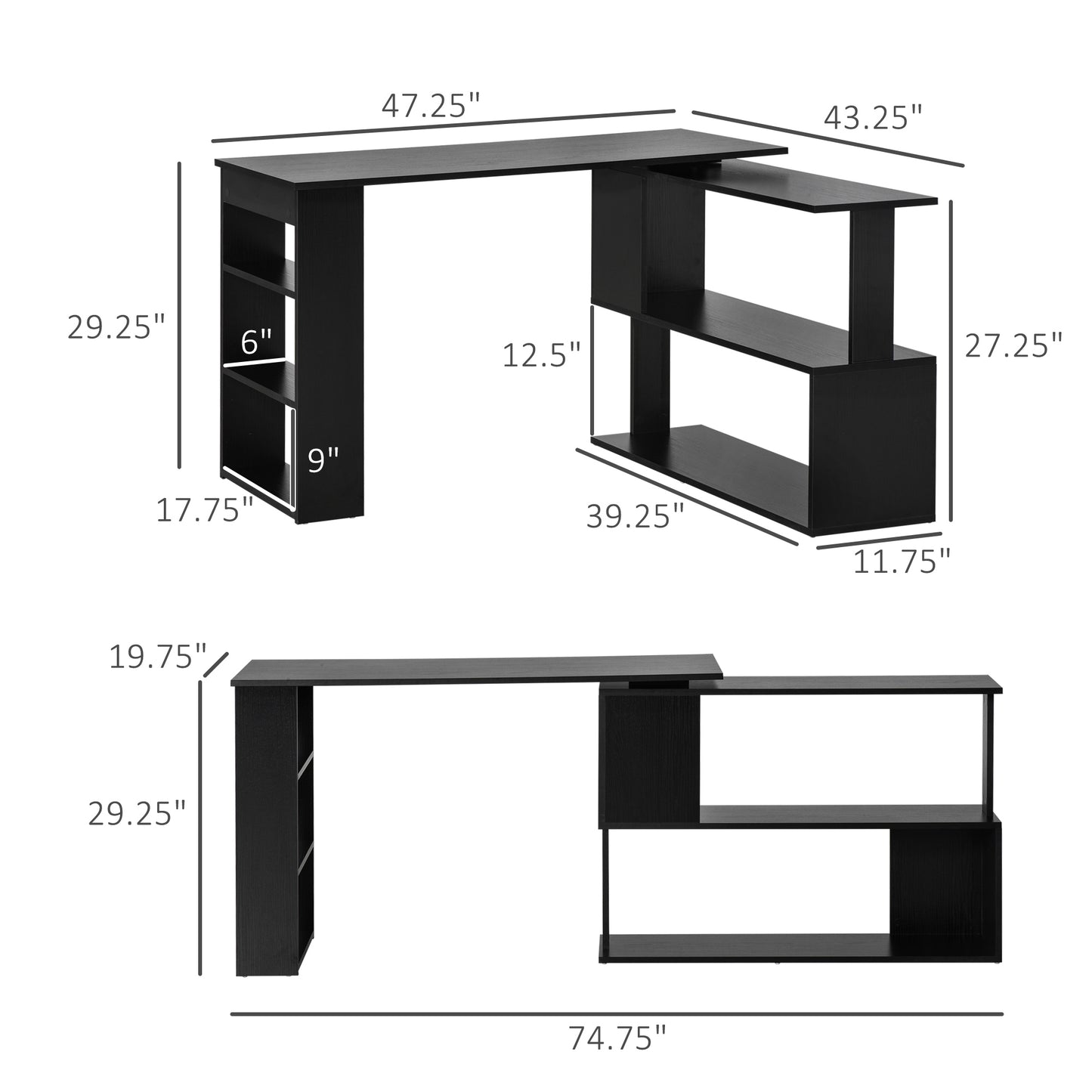 Modern L-Shaped Corner Desk with 360° Rotation & Storage