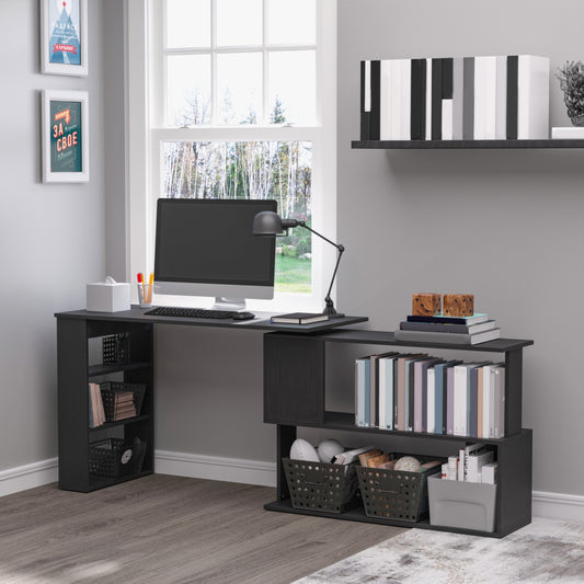 Modern L-Shaped Corner Desk with 360° Rotation & Storage